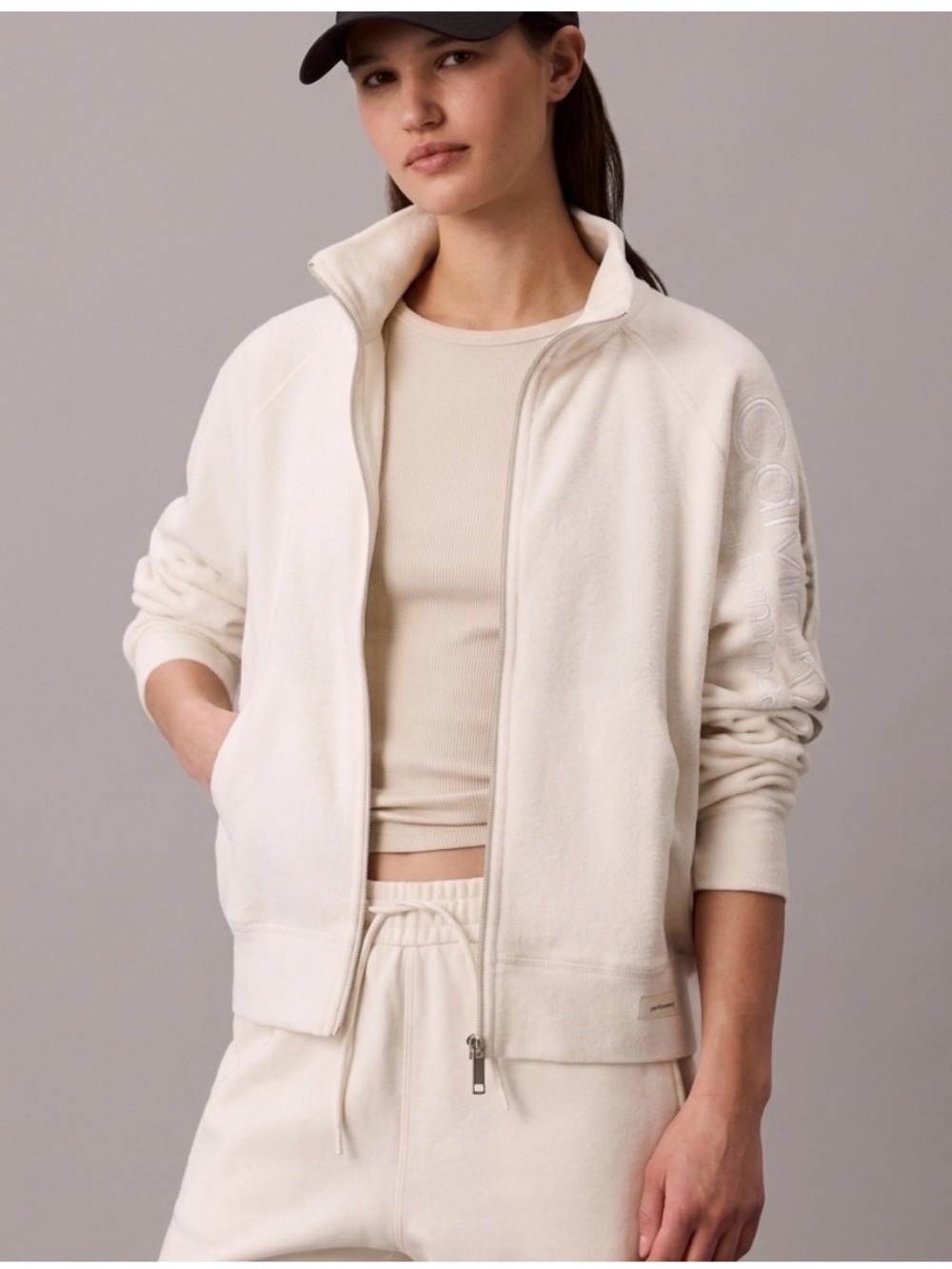 NEW Calvin Klein Performance Cream Full-Zip Teddy Jacket MEDIUM